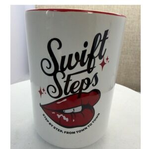 Swift Steps Red Lips Graphic Ceramic Coffee Mug White‎ with Red Interior
